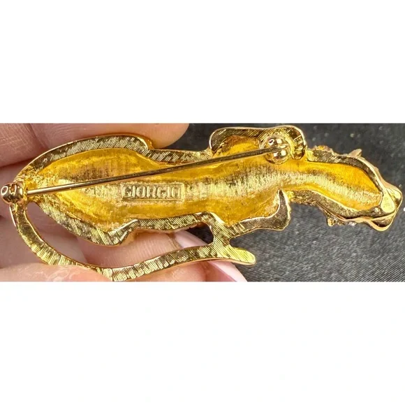 Giorgio Leopard Panther Gold Plated and Crystal Brooch/Pin - Picture 8 of 9